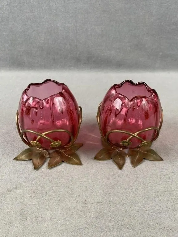 Cranberry Glass Flower Vases