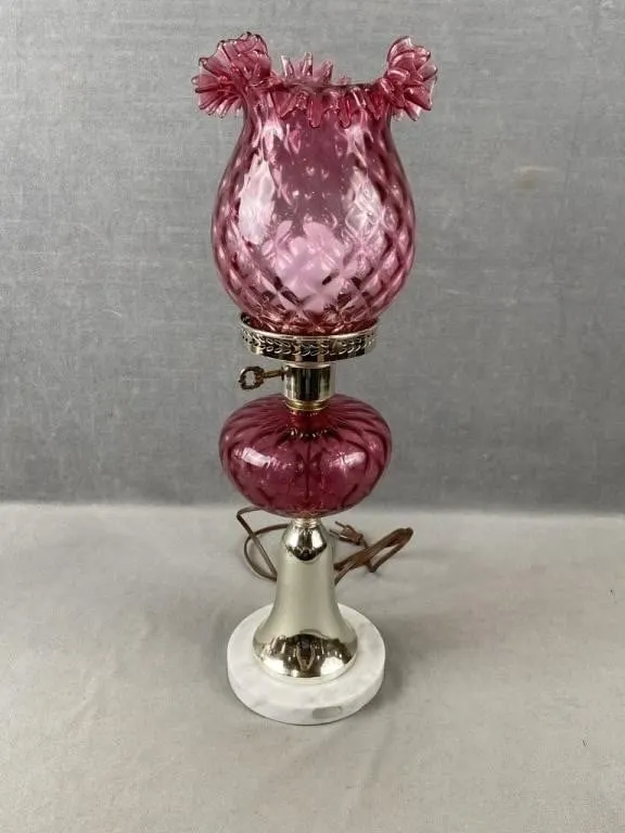 Cranberry Glass Banquet Lamp