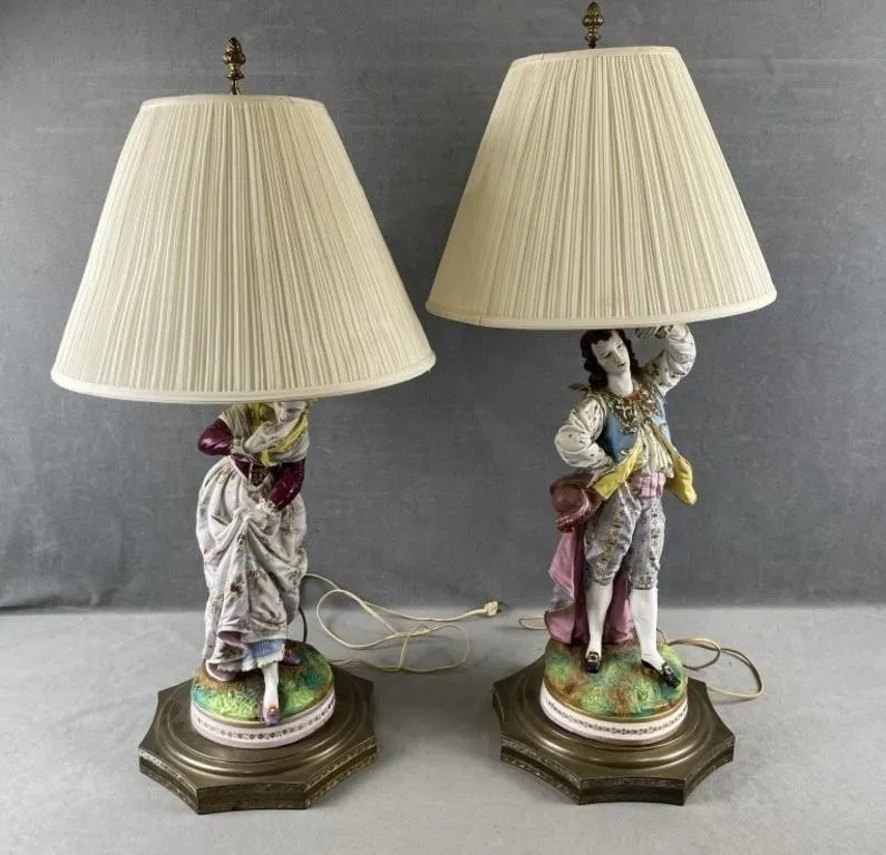 Vintage Hand Painted Porcelain Figurine Lamps