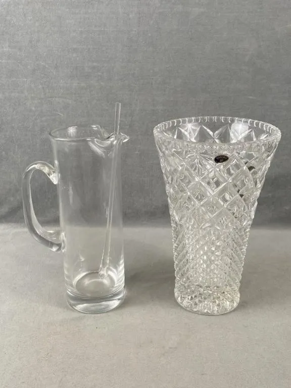 Glass Pitcher & Crystal Vase