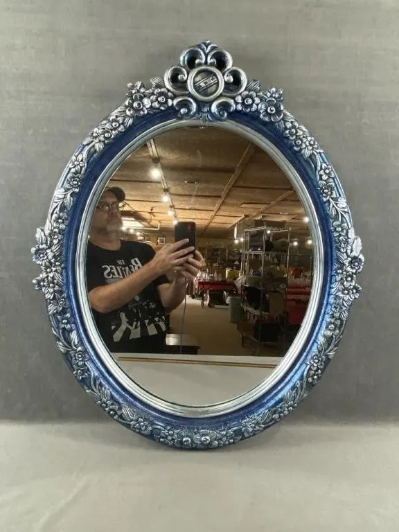 Blue Floral Framed Mirror