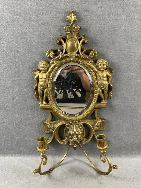 Brass Cherub Candle Stick Mirror