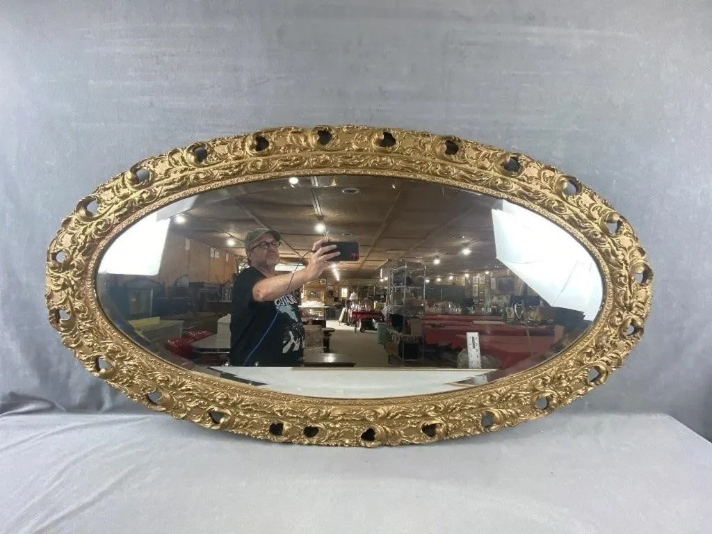 Gold Tone Framed Oval Mirror