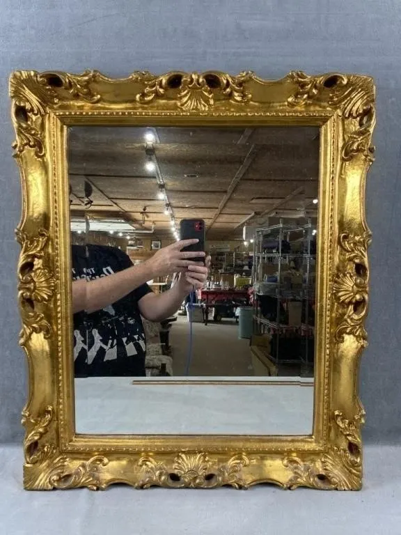 Gold Toned Framed Beveled Mirror