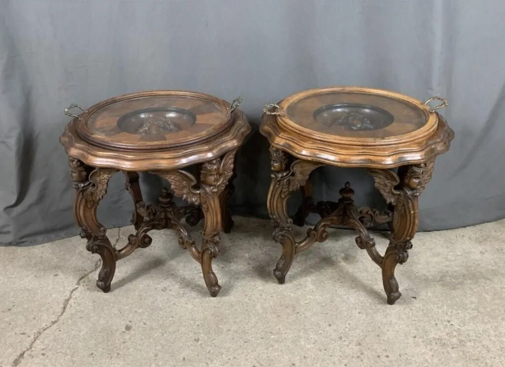 2 Renaissance Style Carved Figural Tables