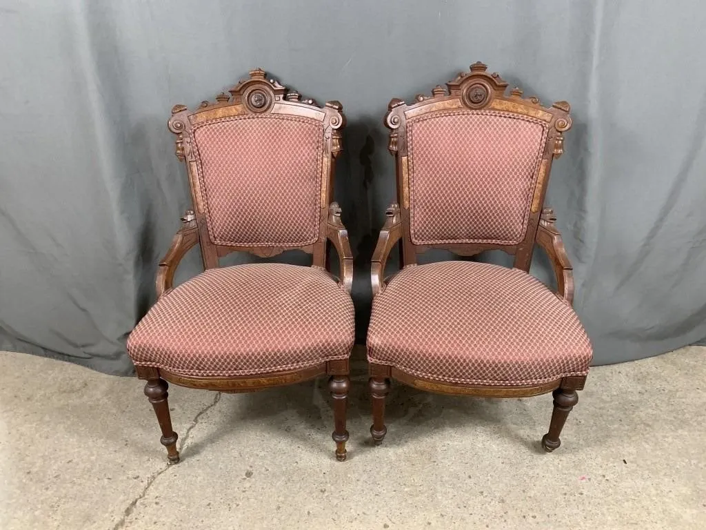 2 Walnut Cameo Back Parlor Chairs