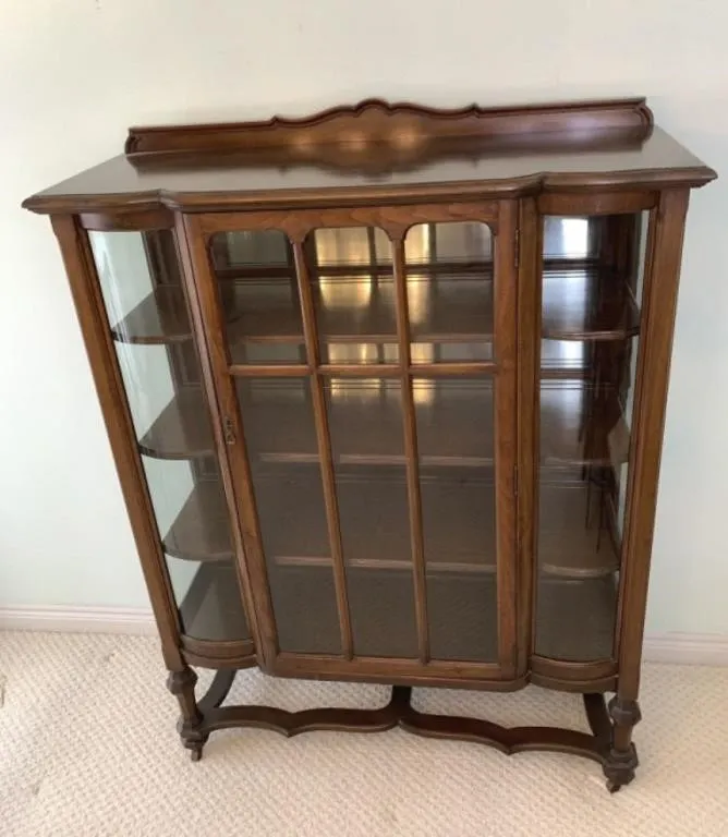 Walnut China Cabinet w Glass on 3 Sides