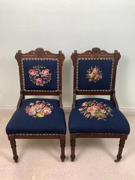 2 Eastlake Style Needle Point Chairs