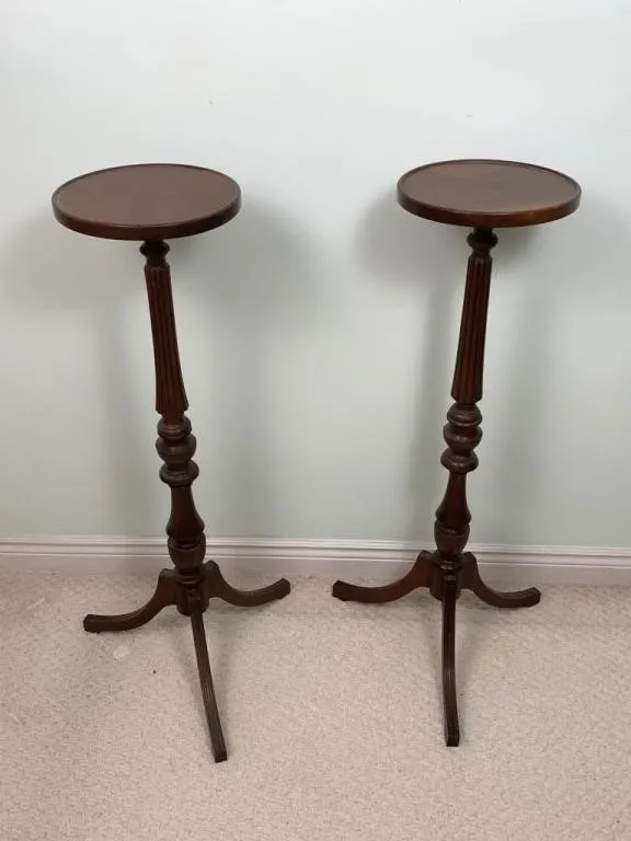 2 Wooden Pedestal Plant Stands