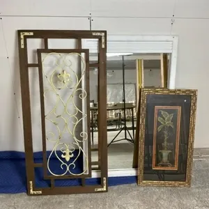 3pc Mirror, Metal Panel & Framed Botanical Art