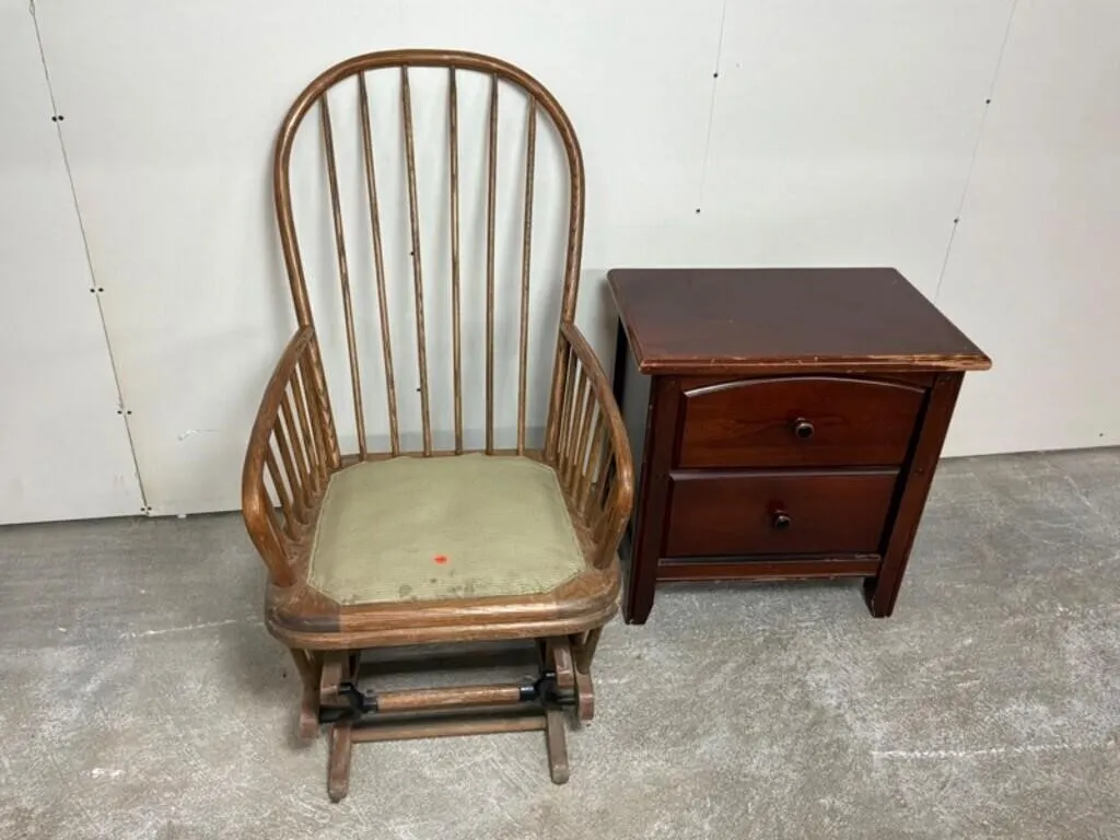 Spindle-Back Rocking Chair & 2-Drawer Table