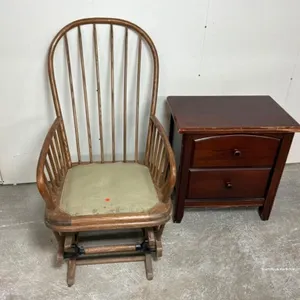 Spindle-Back Rocking Chair & 2-Drawer Table
