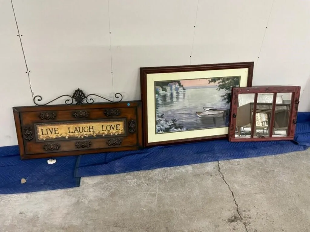 3pc Framed Art, Mirror & LIVE LAUGH LOVE Decor