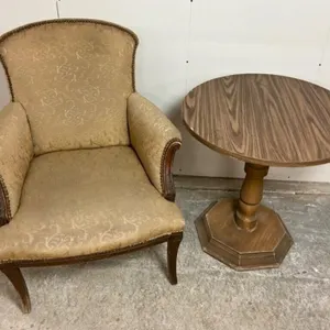 Upholstered Armchair & Round Pedestal Table Set