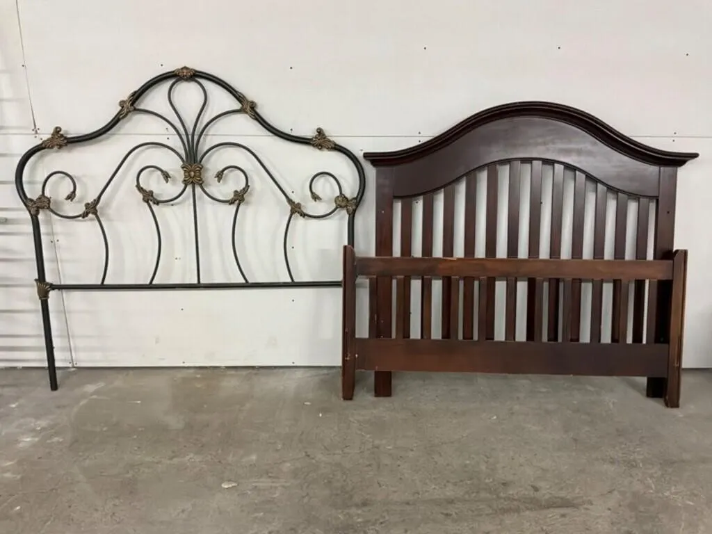 2pc Wood & Ornate Metal Headboards