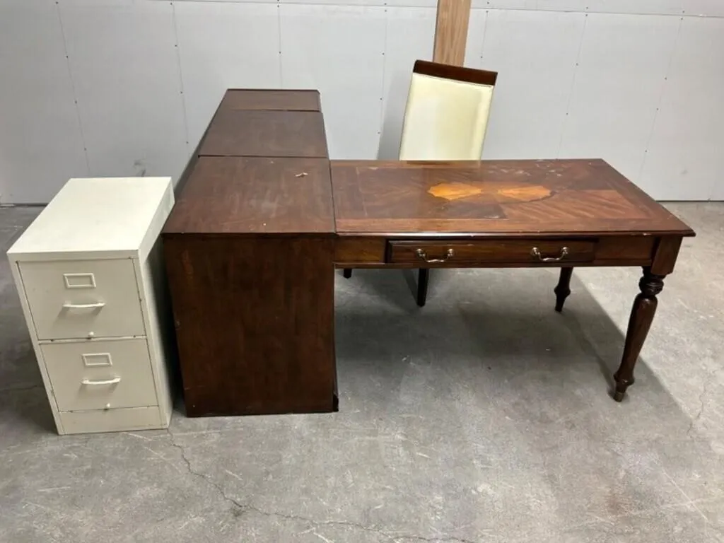 3pc Brown Cherry Desk, File Cabinet & Chair