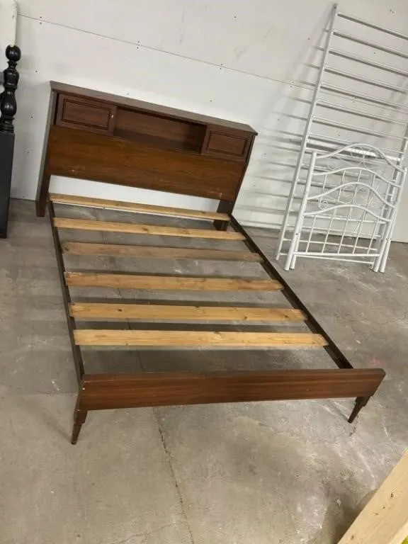 Vintage Wooden Bed Frame with Storage Headboard