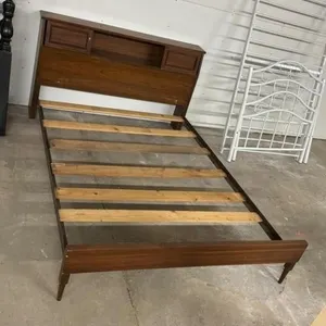 Vintage Wooden Bed Frame with Storage Headboard