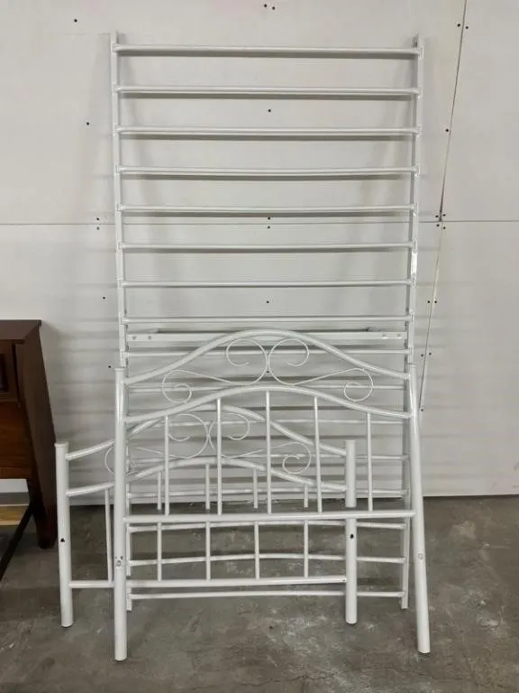 White Metal Twin Bed Frame w/ Scrollwork