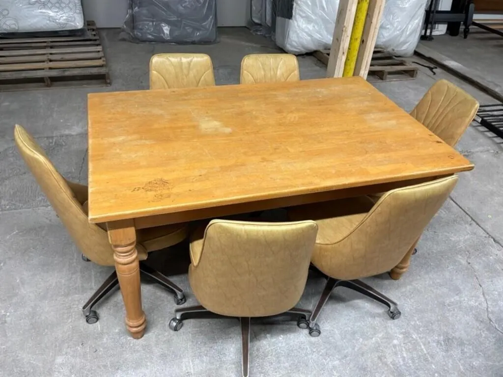 Vintage Dining Table & 6 Swivel Chairs