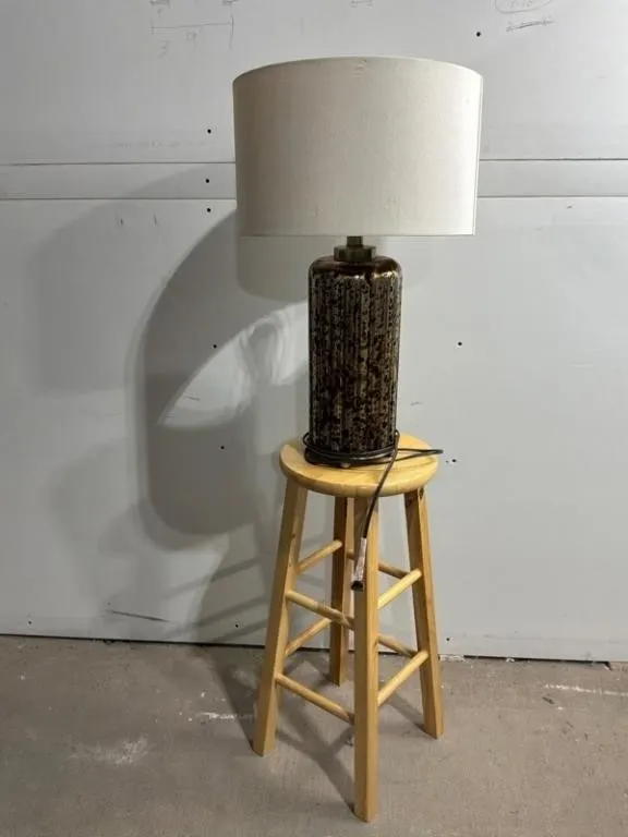 Decorative Lamp with Wooden Stool (Lot of 2)