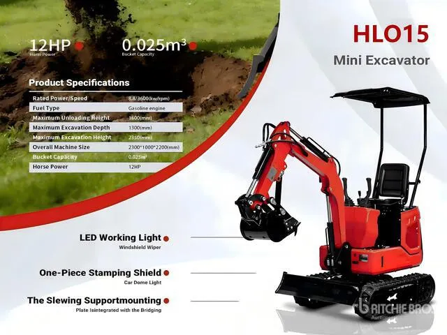 2026 HLO15-RED Gasoline Mini Excavator (Unused)