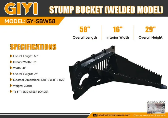 2026 GIYI GY-SBW58 Skid Steer Stump Bucket (Welded Model) (Unused)