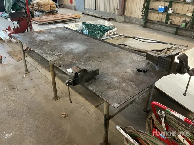 Shop Table w/Vises and Roller Cart
