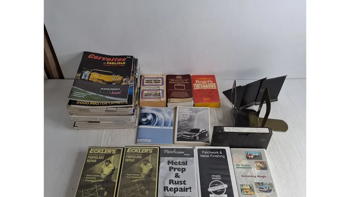 Car Magazines, VHS Auto Body Tapes, Dictionaries, Book Ends