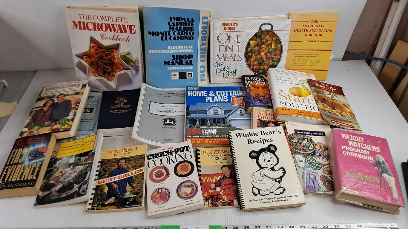 Assorted Books - Microwave Cookbook, The Book of Mormon, One Dish Meals, Misc