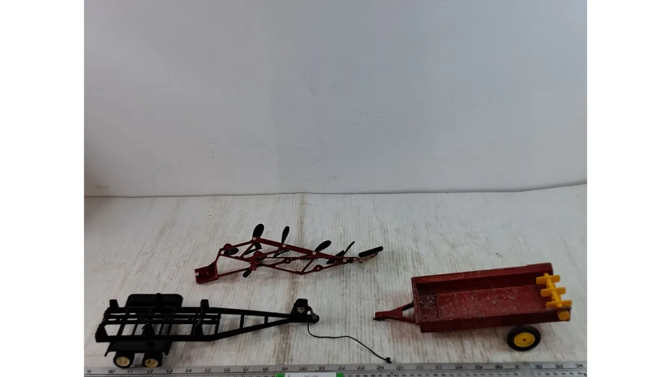 Model Sized Tonka Boat Trailer, Ertl Disc Plow and Manure Spreader
