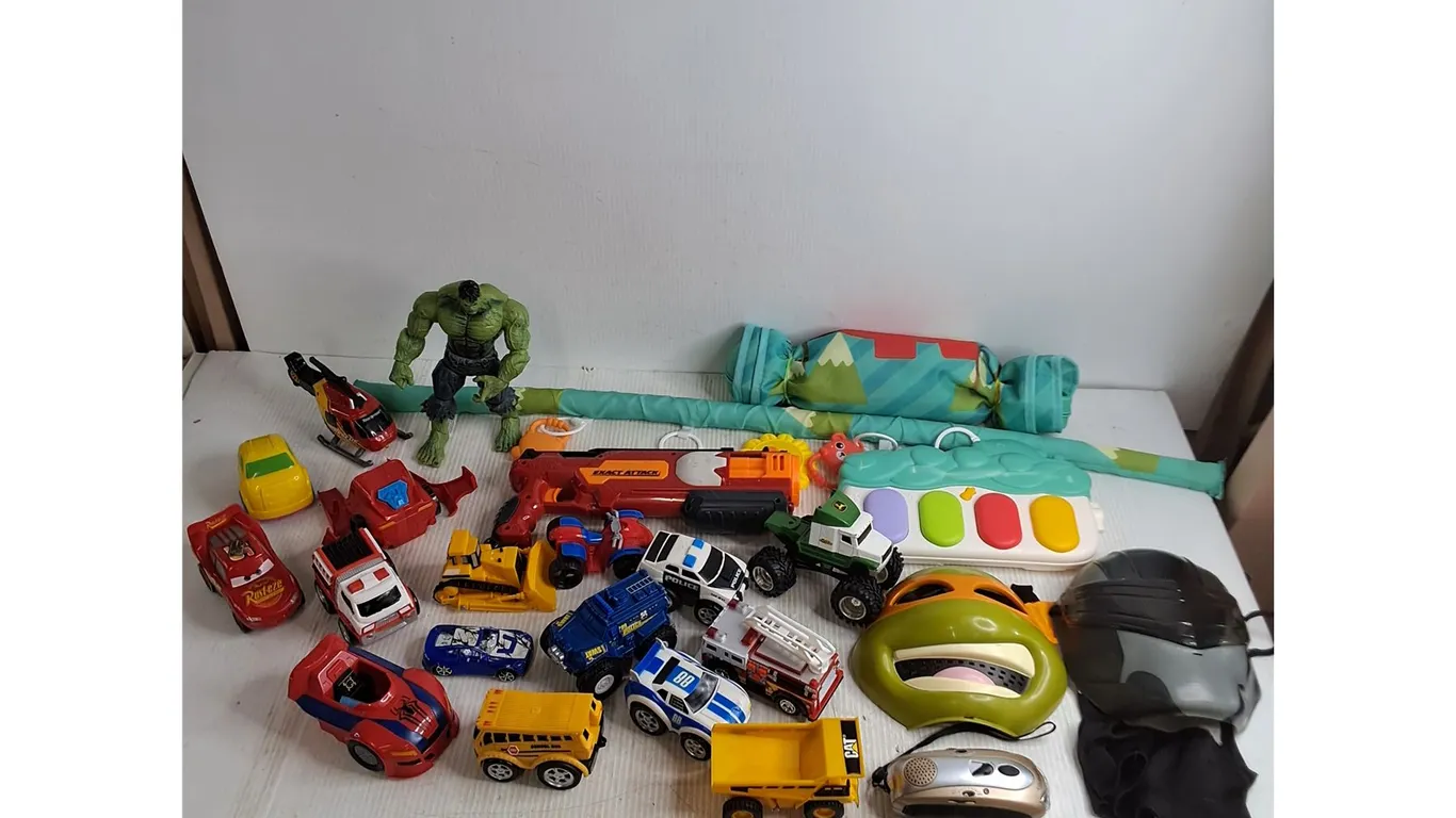 Toddler Activity Center, Toy Vehicles, Costumes, Hulk Action Figure, Wind-Up Flashlight