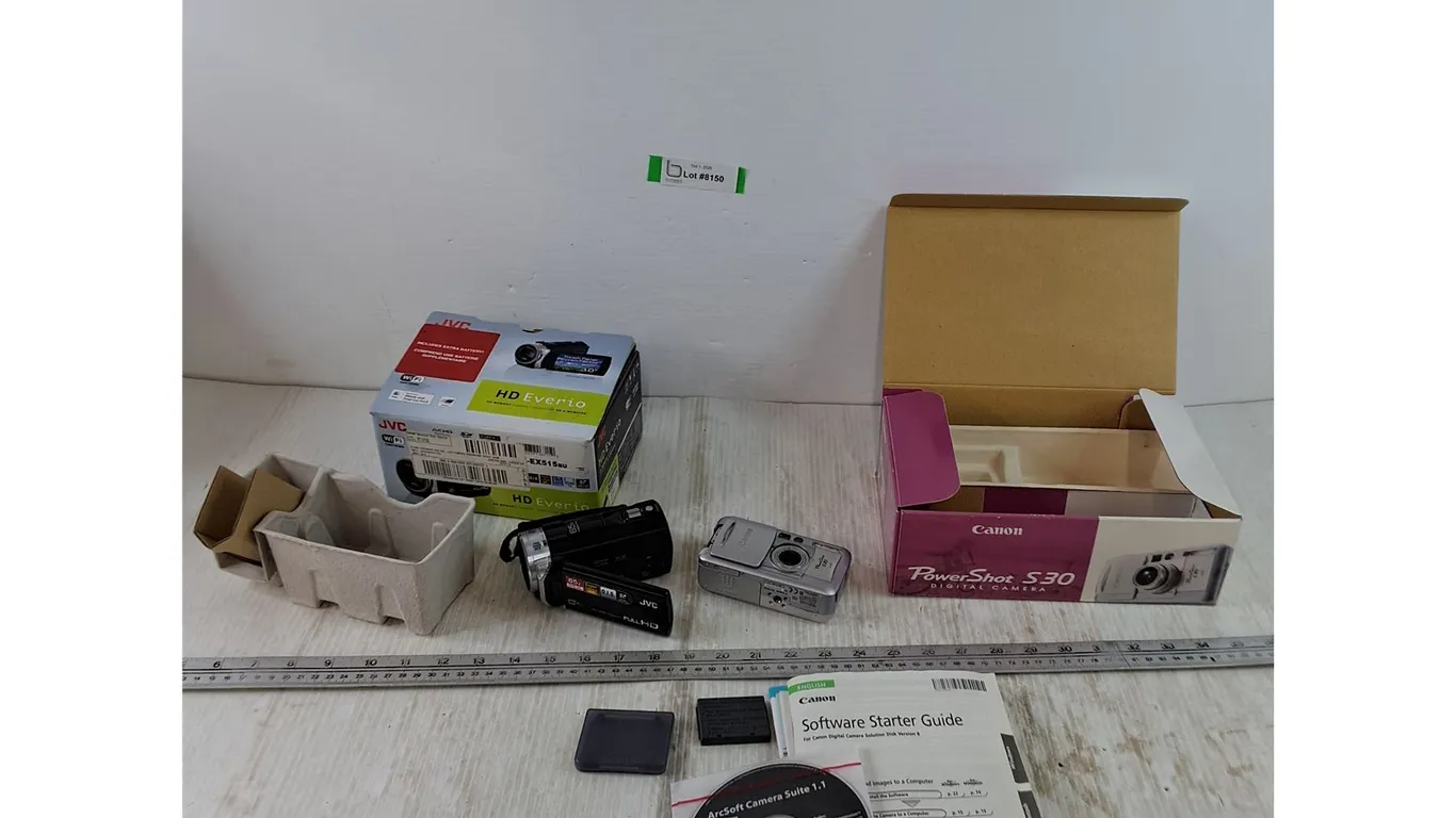 JVC HD Everio Camcorder with Box, Canon PowerShot S30 Camera with Box & Instructions Both Untested