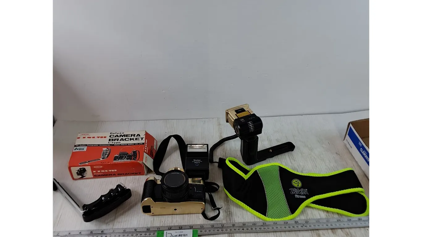 Camera Bracket L-Type, (2) Flash Attachments, Canon Q8200 Camera Untested, Zumba Fitness Belt