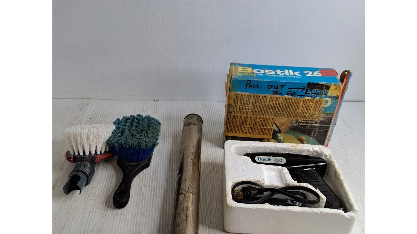 Bostik Glue Gun, Brass Map Holder, (2) Wash Brushes
