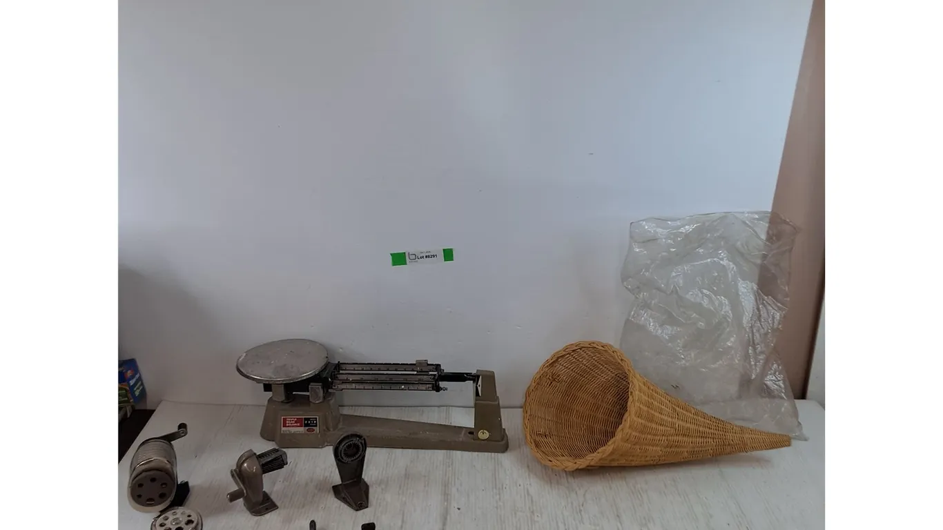 Cornucopia Horn, (2) Pencil Sharpeners with Mounting Holes, Triple Beam Balance As-Is
