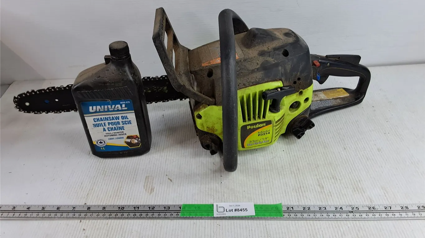 Poulan Model P3314 Gas Chain Saw - As Is, Unival Chainsaw Oil, PICKUP ONLY