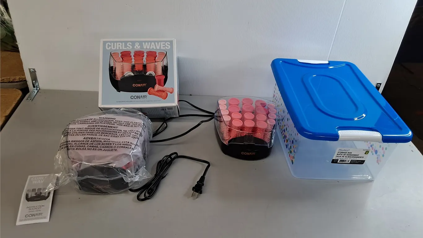 (2) Conairs Curls & Waves Systems-Power On & Plastic Storage Bin- Can't Ship