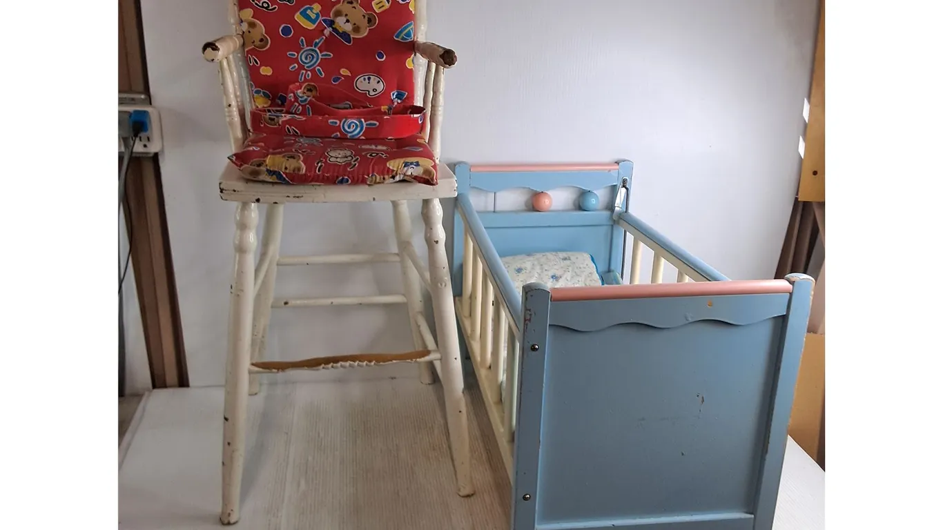 Vintage High Chair - 36" Back, & Doll Crib - 25x19x14" - Cannot Ship
