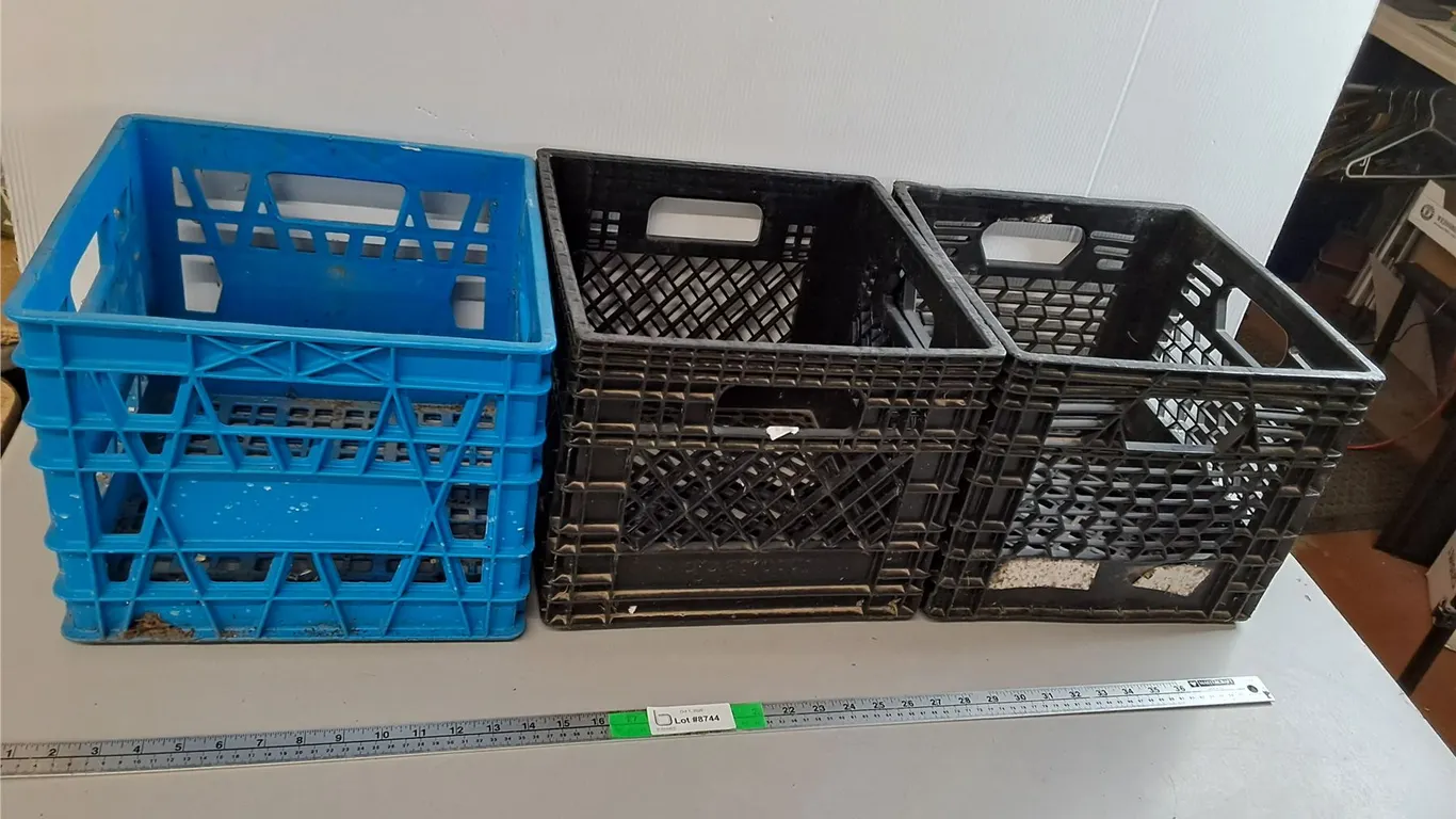 (3) Plastic Milk Crates- 13.5" x 13" x 11"- Can't Ship