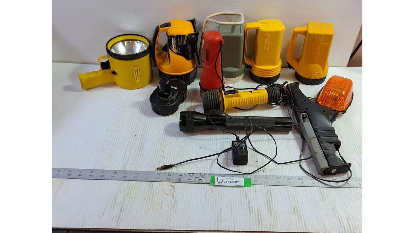 Assorted Flashlights, Battery, Electrical Cords