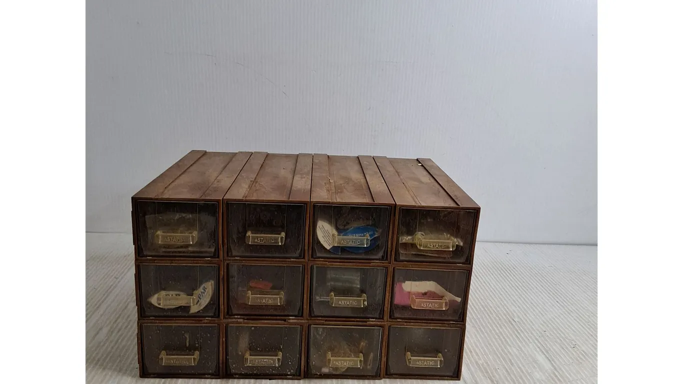 Brown Parts Cabinet & Hardware 13x10x8"