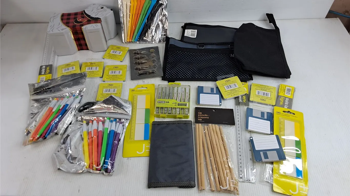 Ballpoint Pens, Self Adhesive Filing Tabs, Rulers, HB Pencils, Misc