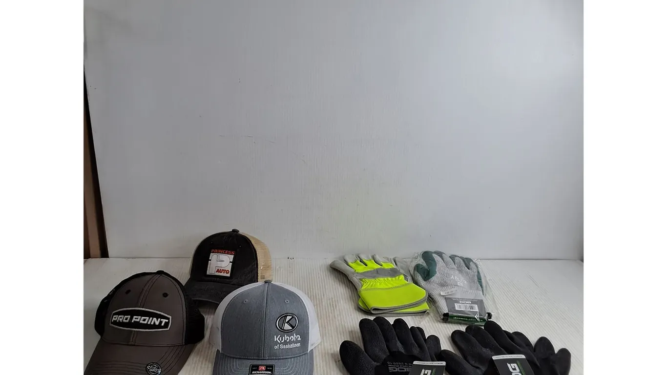 (4) Pairs of Work Gloves, (3) Ball Caps