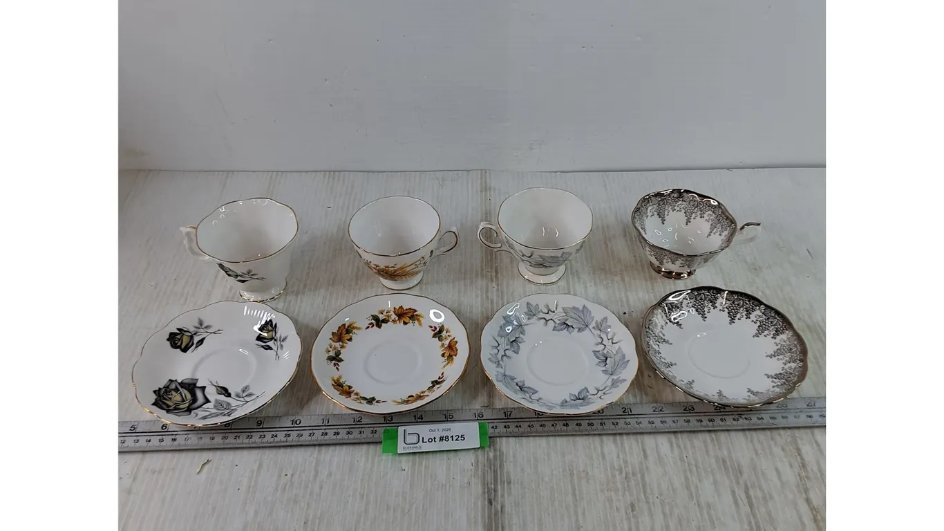 (4) Teacups with Saucers, (3) Royal Albert, (1) Royal Vale