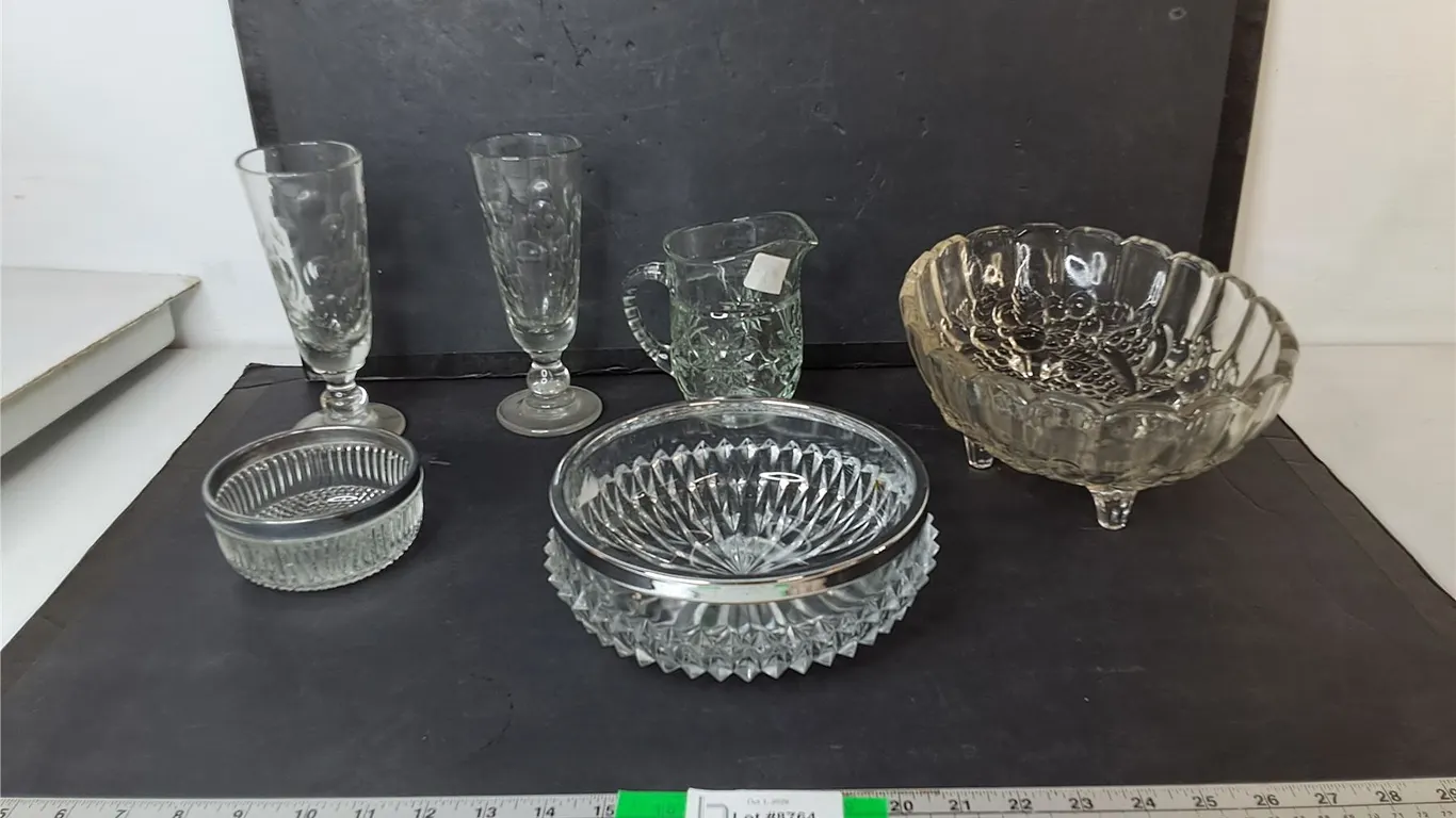 (3) Glass Bowls up to 12", Goblets & Creamer