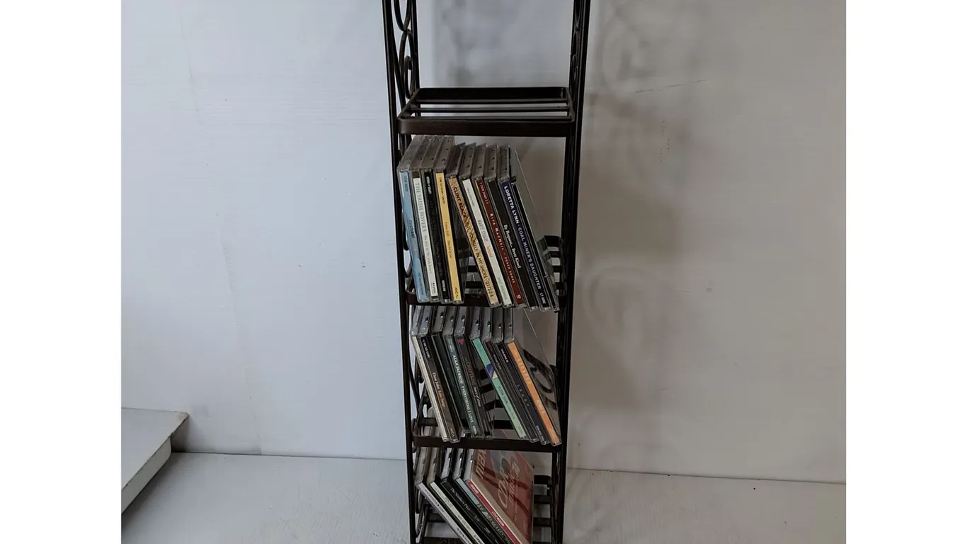 Metal CD Rack 6.25" x 6" x 26" & CDs- Elton John, Rita Macneil, Loretta Lynn, Misc. Can't Ship