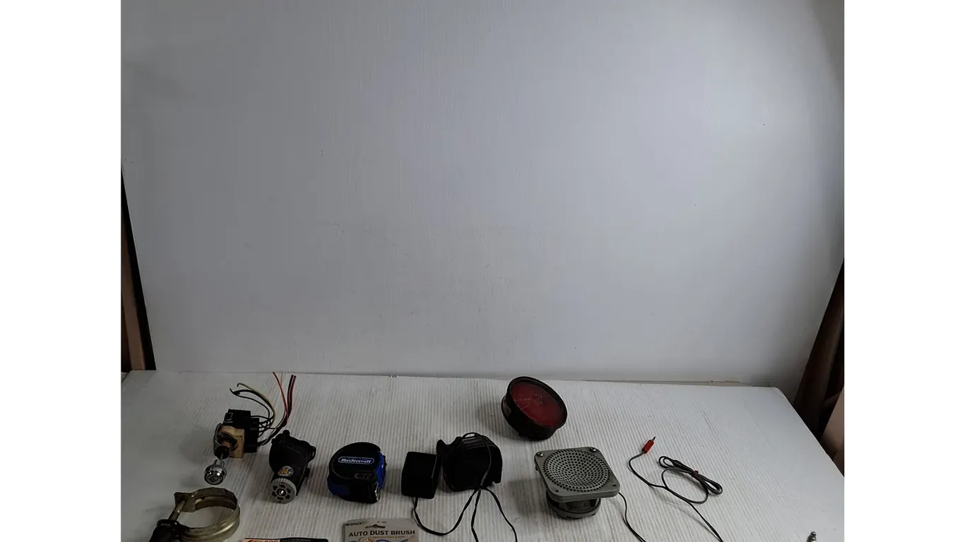 Various Automotive Hardware; Tape Measure, Auto Dust Brush, Brake Light, Misc