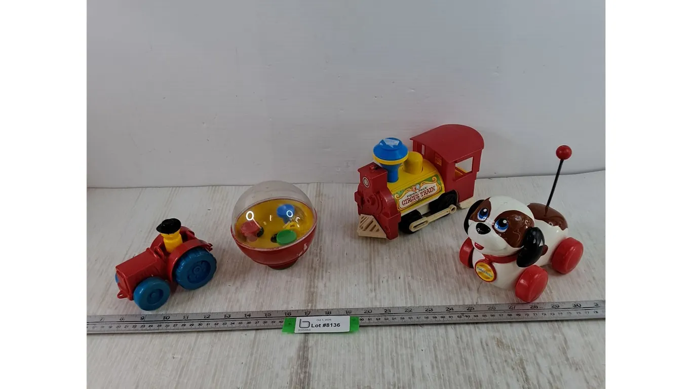 (4) Kid's Toys, Fisher-Price Dog, Train, Kohler Bros Ball Toy, Toy Tractor
