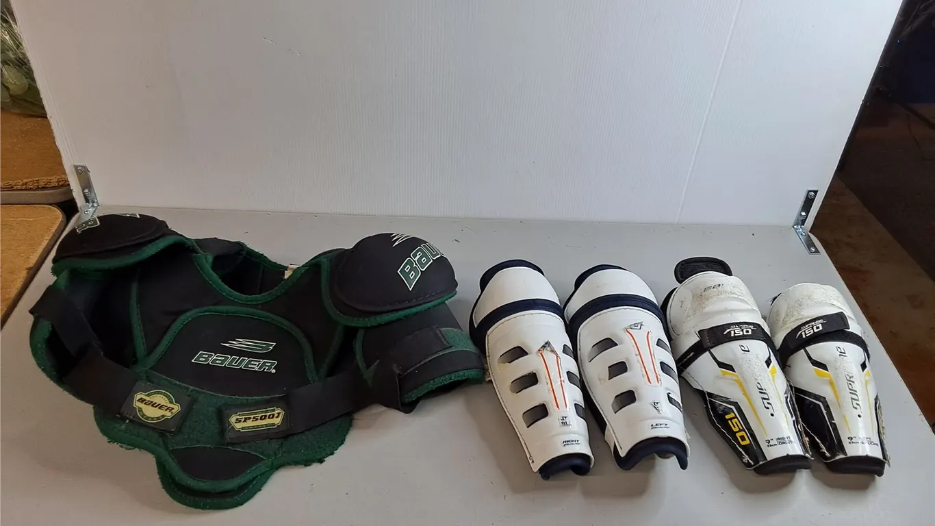(2) Child Shin Pads- 9" & 10" & Shoulder Pads-L